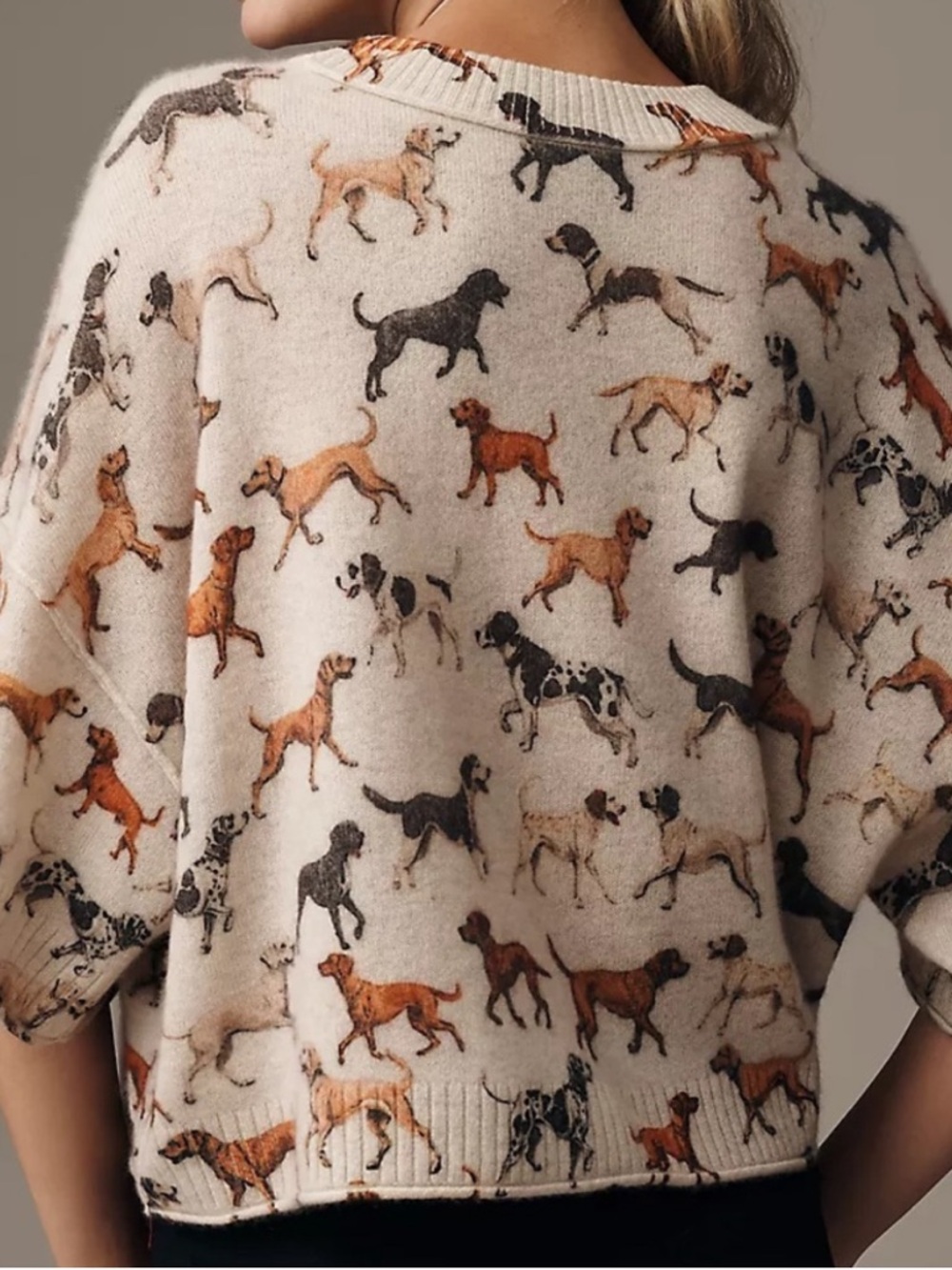 New Anthropologie Dog Printed Cashmere Short Sleeve Sweater - XXS - Picture 2 of 4